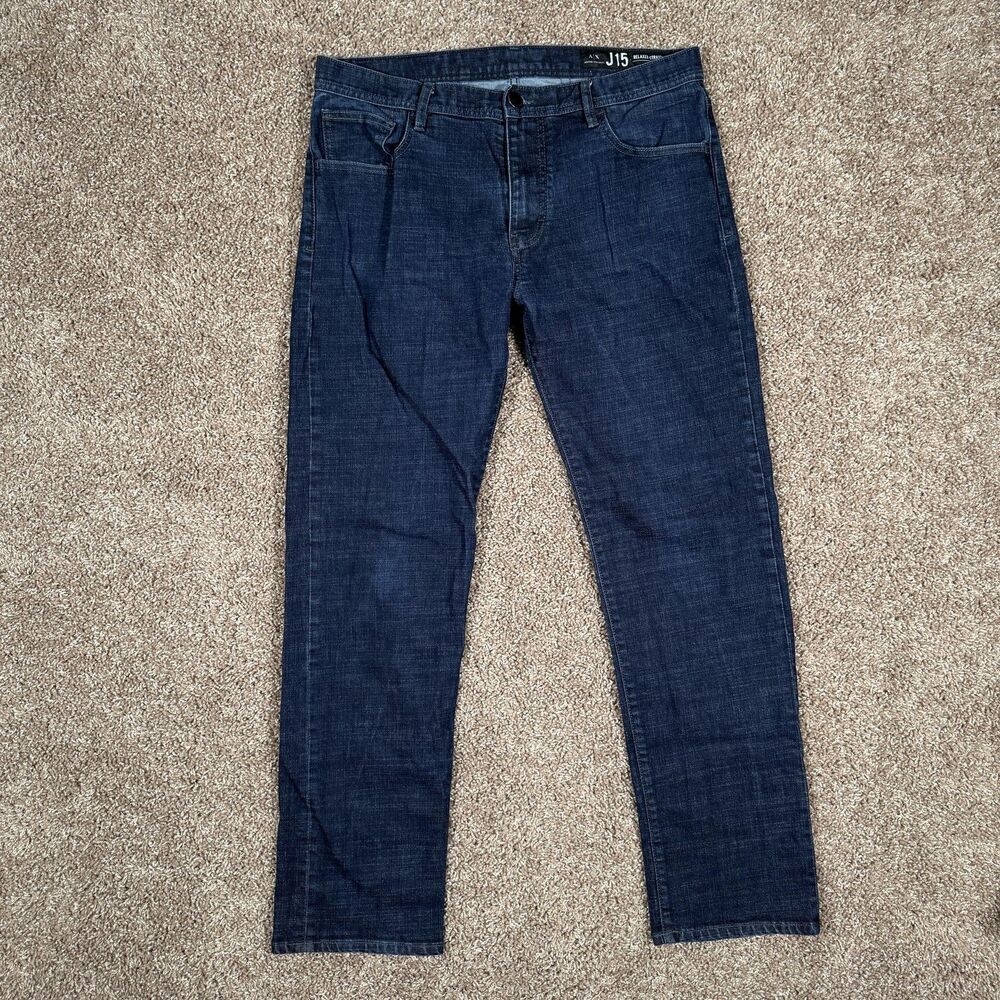 Armani Exchange J15 Jeans Mens 33x31 Dark Wash Relaxed Straight Stretch Denim
